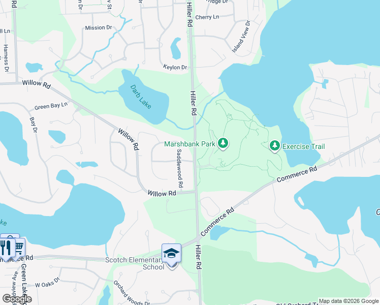 map of restaurants, bars, coffee shops, grocery stores, and more near 2833 Saddlewood Road in West Bloomfield Township