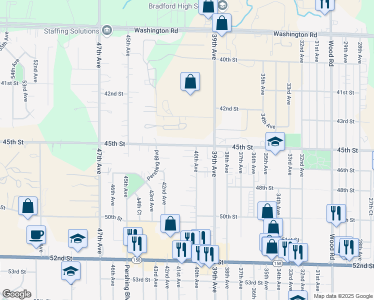 map of restaurants, bars, coffee shops, grocery stores, and more near 4007 45th Street in Kenosha