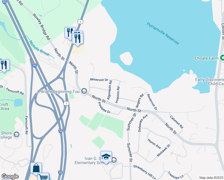 map of restaurants, bars, coffee shops, grocery stores, and more near 7 Algonquin Road in Danvers