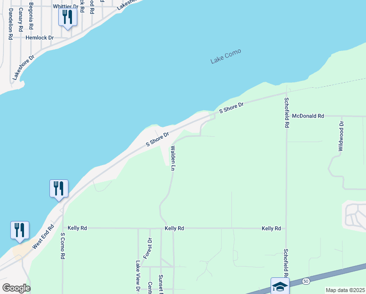 map of restaurants, bars, coffee shops, grocery stores, and more near N2830 Walden Lane in Lake Geneva