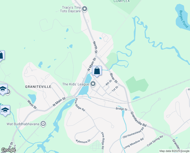 map of restaurants, bars, coffee shops, grocery stores, and more near 63 Broadway Street in Westford