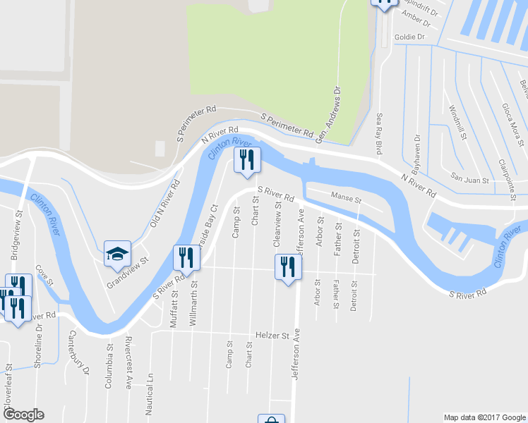 map of restaurants, bars, coffee shops, grocery stores, and more near 39758 Chart Street in Harrison Township