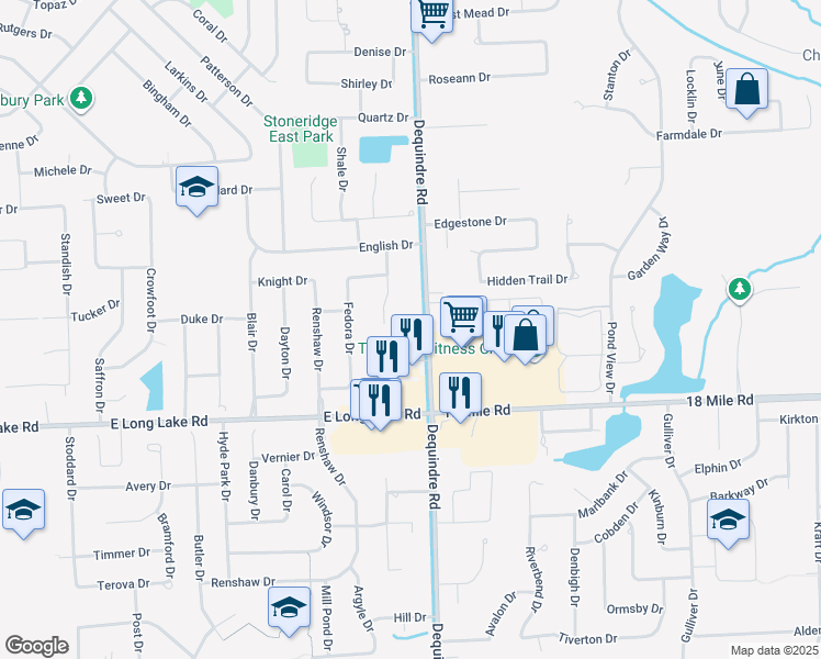 map of restaurants, bars, coffee shops, grocery stores, and more near 41251 Dequindre Road in Troy