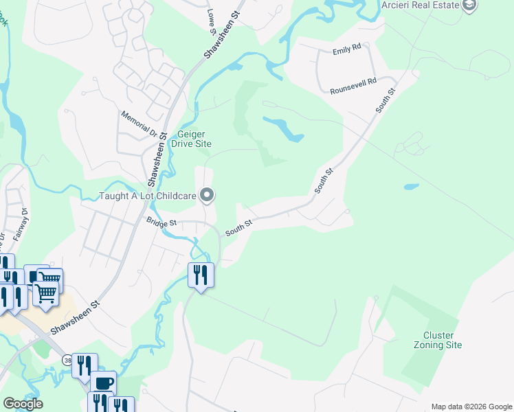 map of restaurants, bars, coffee shops, grocery stores, and more near 922 South Street in Tewksbury