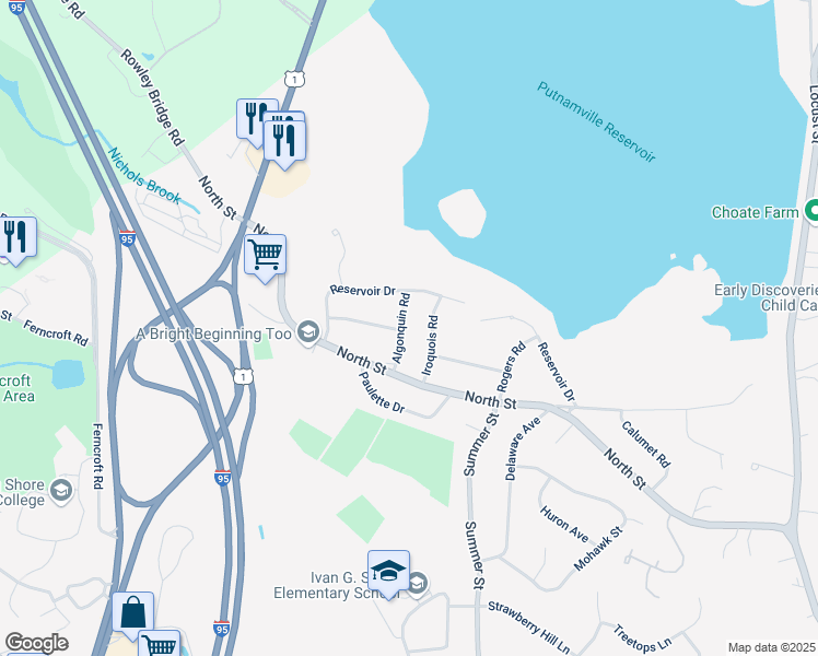 map of restaurants, bars, coffee shops, grocery stores, and more near 7 Algonquin Road in Danvers
