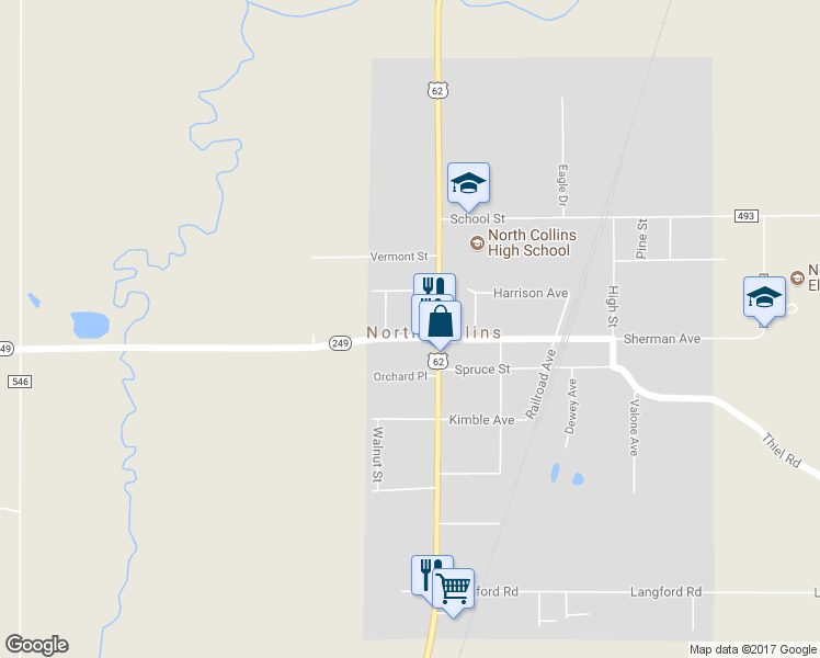 map of restaurants, bars, coffee shops, grocery stores, and more near 2016 Brant Road in North Collins