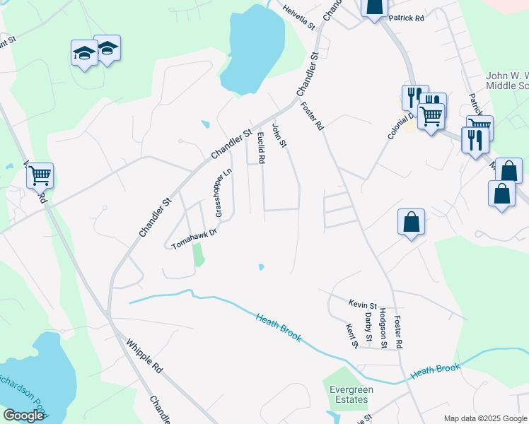 map of restaurants, bars, coffee shops, grocery stores, and more near 31 Euclid Road in Tewksbury