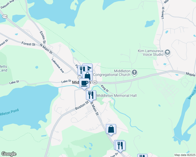 map of restaurants, bars, coffee shops, grocery stores, and more near 3 Washington Street in Middleton