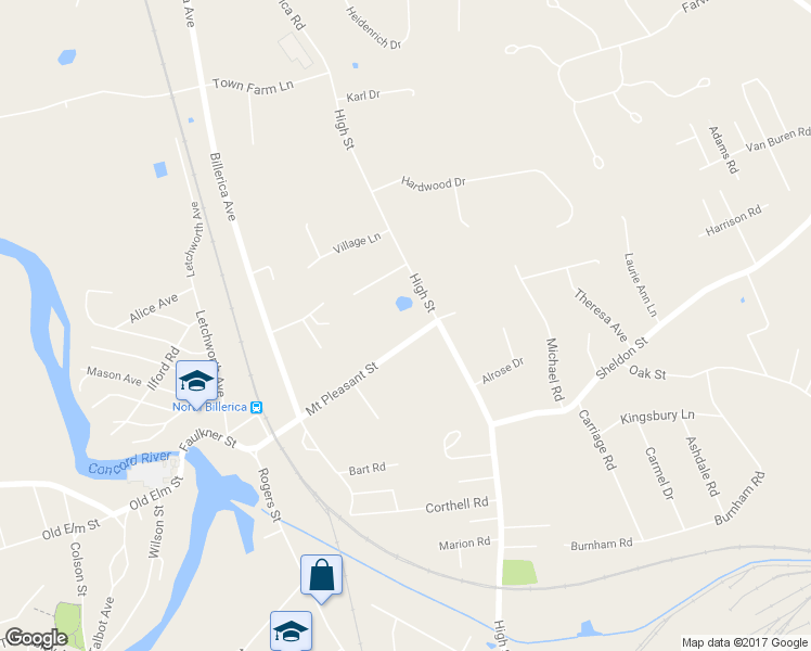 map of restaurants, bars, coffee shops, grocery stores, and more near 48 Mount Pleasant Street in Billerica