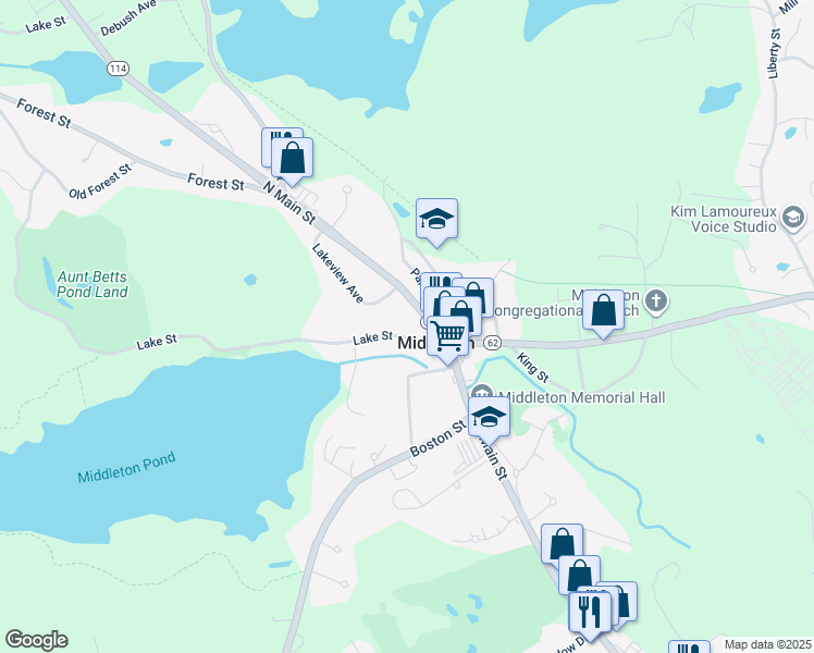 map of restaurants, bars, coffee shops, grocery stores, and more near 9 Lake Street in Middleton