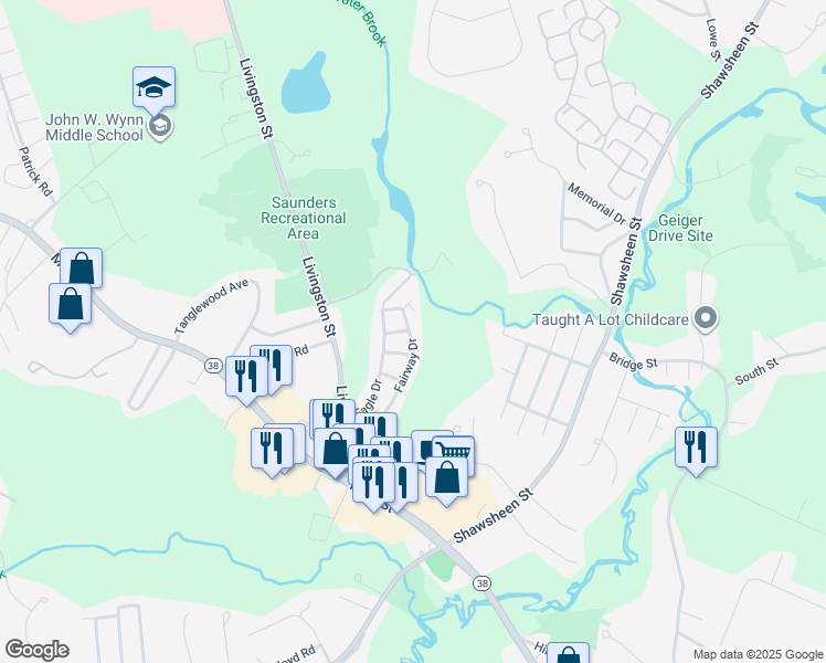 map of restaurants, bars, coffee shops, grocery stores, and more near 83 Fairway Drive in Tewksbury