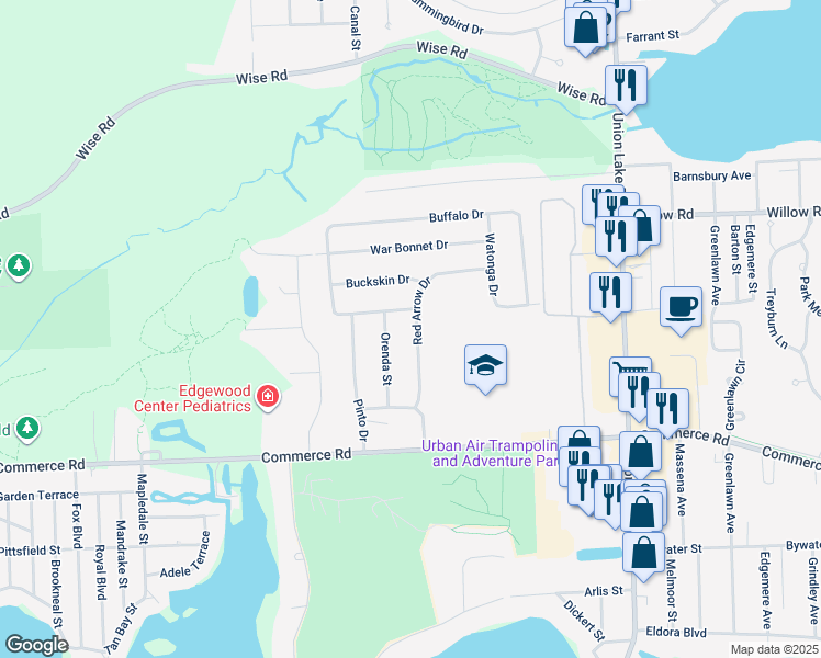 map of restaurants, bars, coffee shops, grocery stores, and more near 2747 Red Arrow Drive in Commerce Charter Township