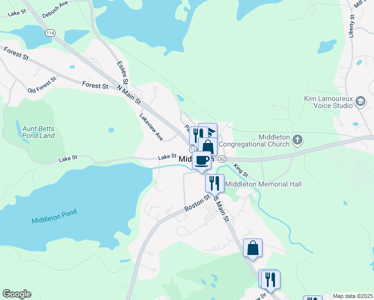 map of restaurants, bars, coffee shops, grocery stores, and more near 9 Lake Street in Middleton