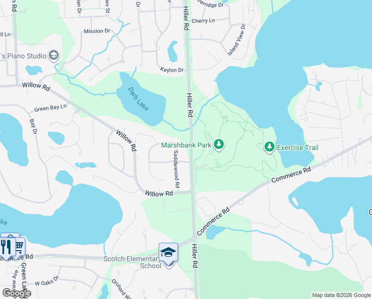 map of restaurants, bars, coffee shops, grocery stores, and more near 2833 Saddlewood Road in West Bloomfield Township