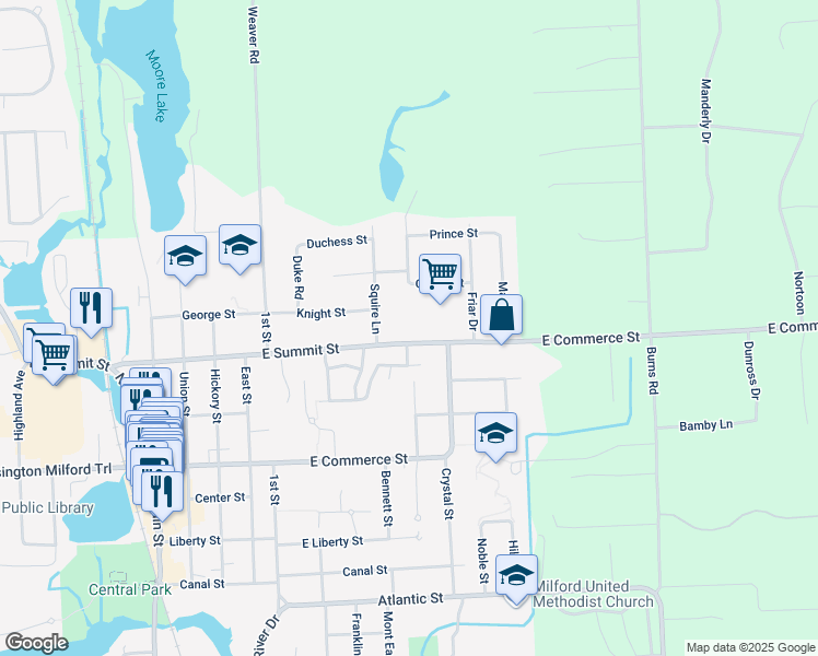 map of restaurants, bars, coffee shops, grocery stores, and more near 865 East Summit Street in Milford Charter Township