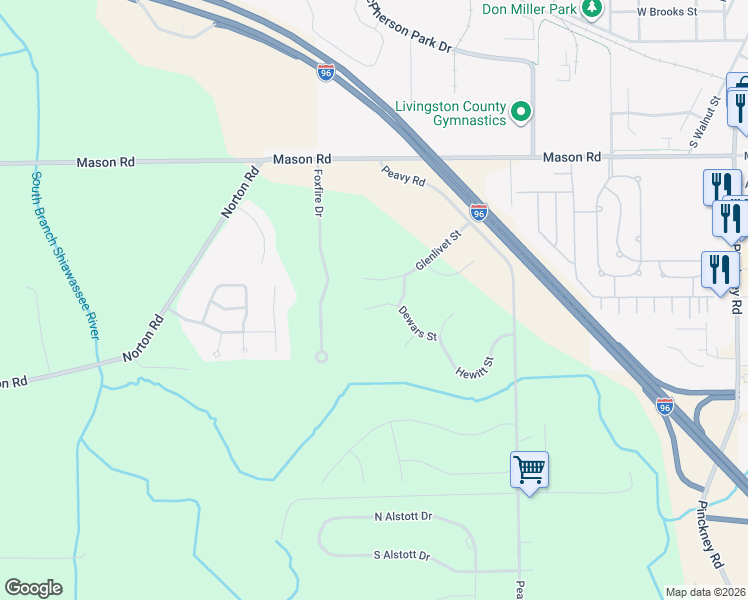 map of restaurants, bars, coffee shops, grocery stores, and more near 834 Dewars Street in Howell