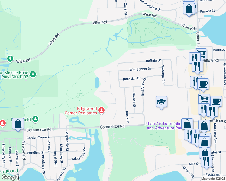 map of restaurants, bars, coffee shops, grocery stores, and more near 2749 Lauryl Drive in Commerce Charter Township