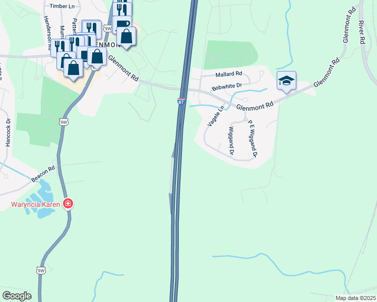 map of restaurants, bars, coffee shops, grocery stores, and more near New York State Thruway in Glenmont