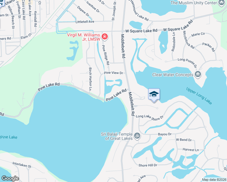 map of restaurants, bars, coffee shops, grocery stores, and more near 2384 Pine Lake Road in West Bloomfield Township