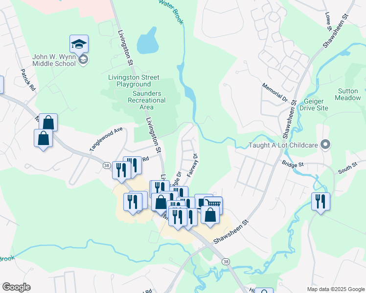 map of restaurants, bars, coffee shops, grocery stores, and more near 82 Eagle Drive in Tewksbury