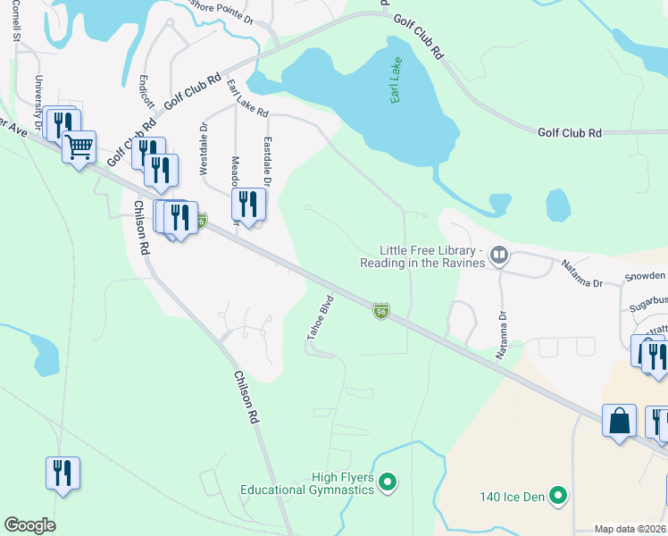 map of restaurants, bars, coffee shops, grocery stores, and more near 2901 East Grand River Avenue in Howell
