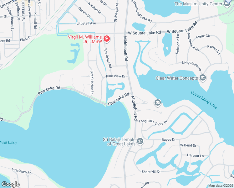 map of restaurants, bars, coffee shops, grocery stores, and more near 2384 Pine Lake Road in West Bloomfield Township