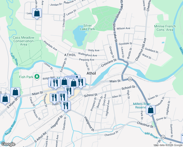 map of restaurants, bars, coffee shops, grocery stores, and more near in Athol