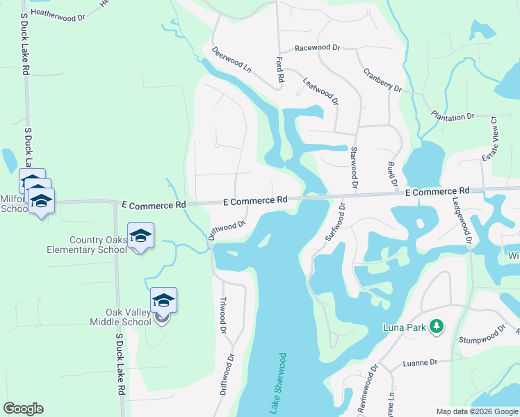 map of restaurants, bars, coffee shops, grocery stores, and more near 3955 East Commerce Road in Commerce Charter Township