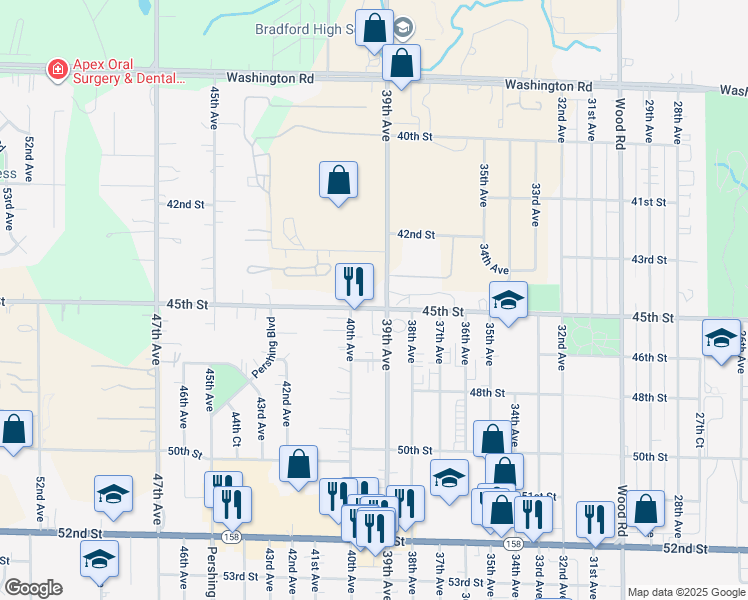map of restaurants, bars, coffee shops, grocery stores, and more near 3900 45th Street in Kenosha