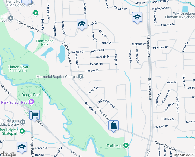 map of restaurants, bars, coffee shops, grocery stores, and more near 12818 Windsor Court in Sterling Heights