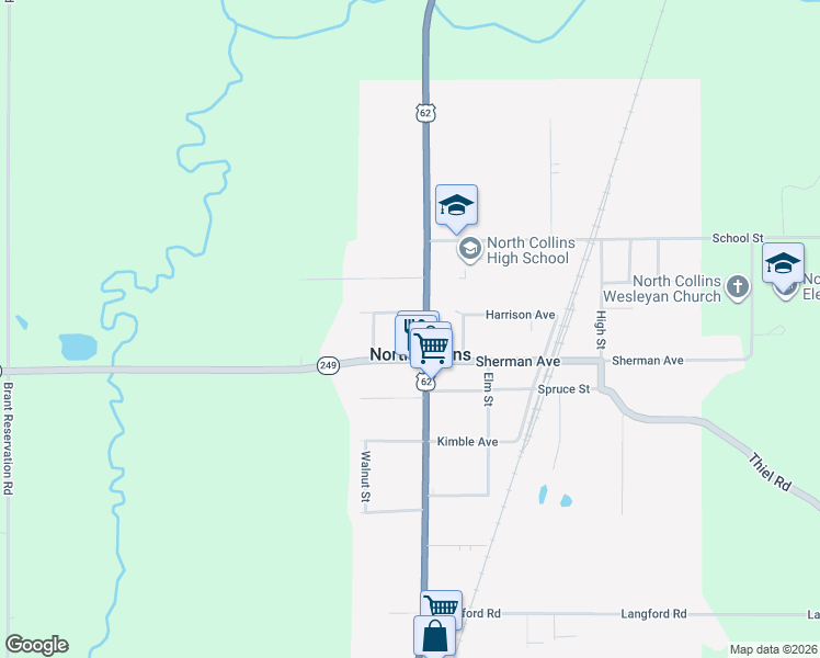 map of restaurants, bars, coffee shops, grocery stores, and more near 2016 Brant Road in North Collins