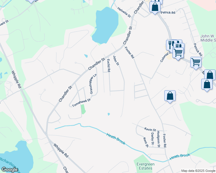map of restaurants, bars, coffee shops, grocery stores, and more near 31 Euclid Road in Tewksbury