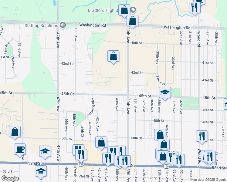 map of restaurants, bars, coffee shops, grocery stores, and more near 4007 45th Street in Kenosha