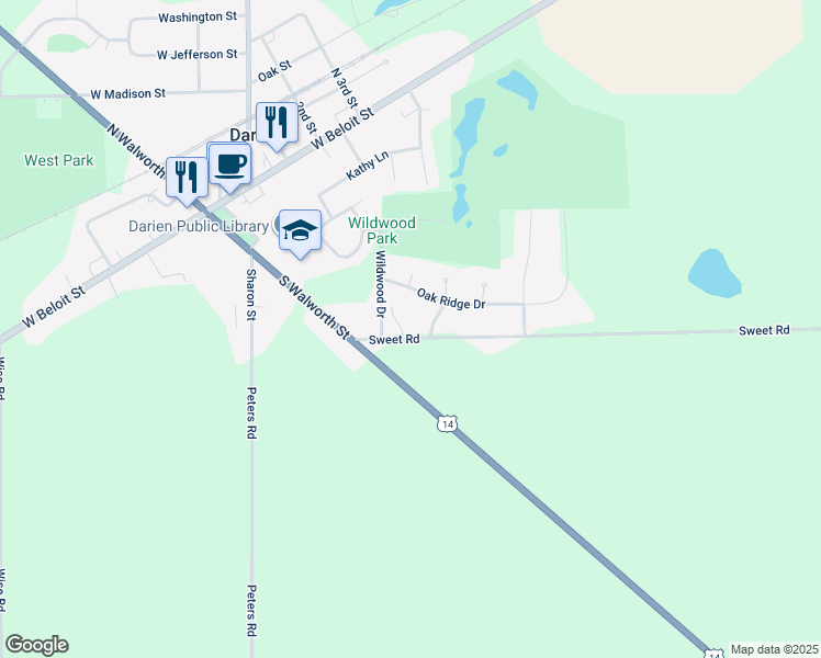 map of restaurants, bars, coffee shops, grocery stores, and more near 344 Park View Court in Darien