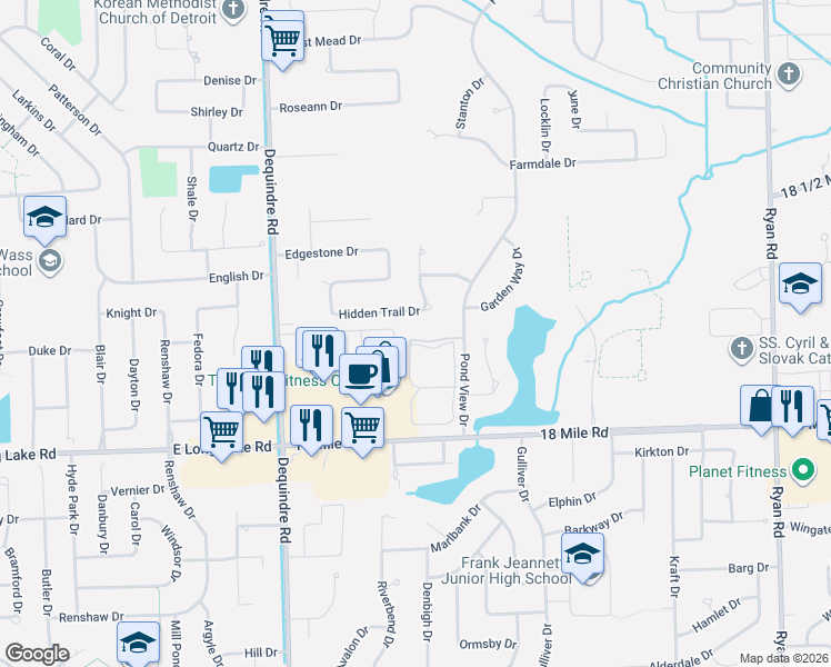 map of restaurants, bars, coffee shops, grocery stores, and more near 2335 Heritage Pointe Drive in Sterling Heights