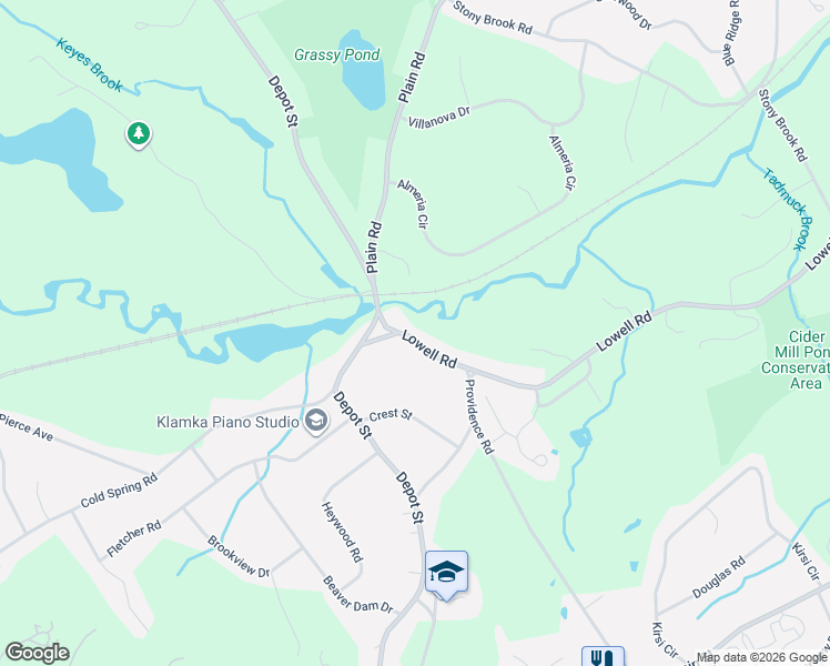 map of restaurants, bars, coffee shops, grocery stores, and more near 10 Lowell Road in Westford