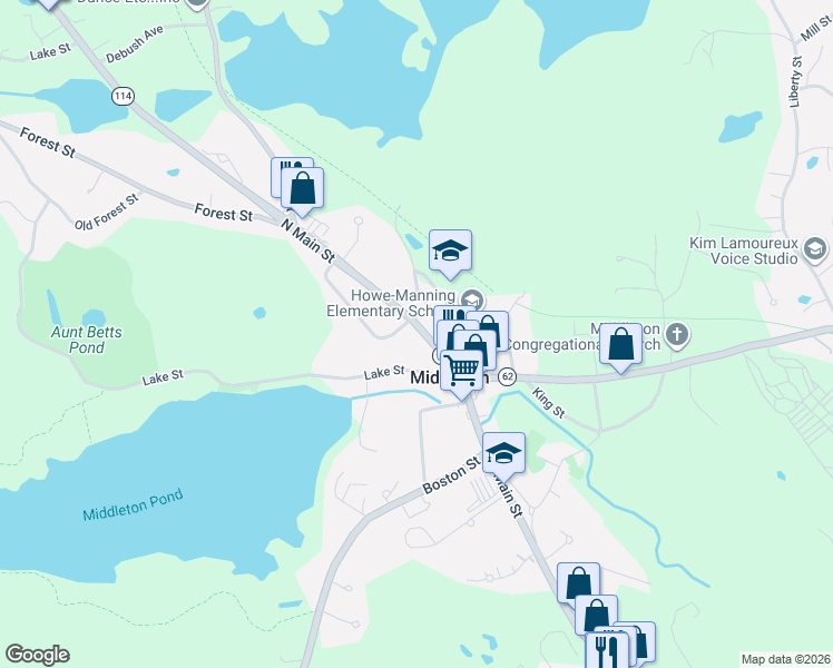 map of restaurants, bars, coffee shops, grocery stores, and more near 37 North Main Street in Middleton