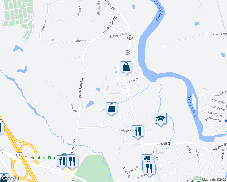 map of restaurants, bars, coffee shops, grocery stores, and more near 41 Boston Road in Billerica