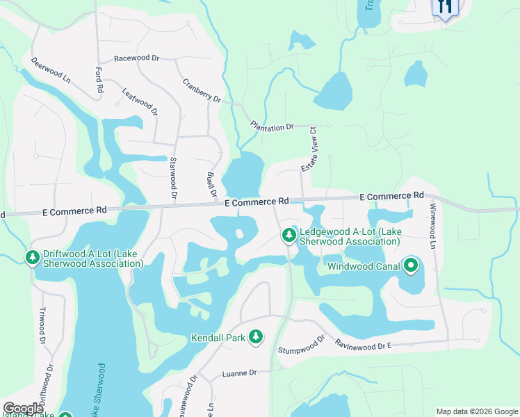 map of restaurants, bars, coffee shops, grocery stores, and more near 3389 East Commerce Road in Commerce Charter Township