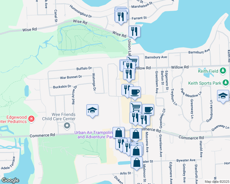 map of restaurants, bars, coffee shops, grocery stores, and more near 2649 Grove Circle in Commerce Charter Township