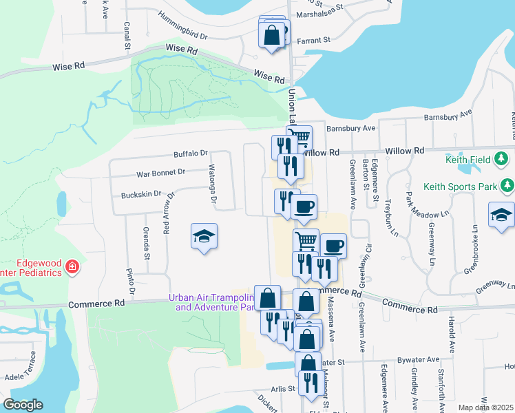 map of restaurants, bars, coffee shops, grocery stores, and more near 2492 Grove Circle in Commerce Charter Township