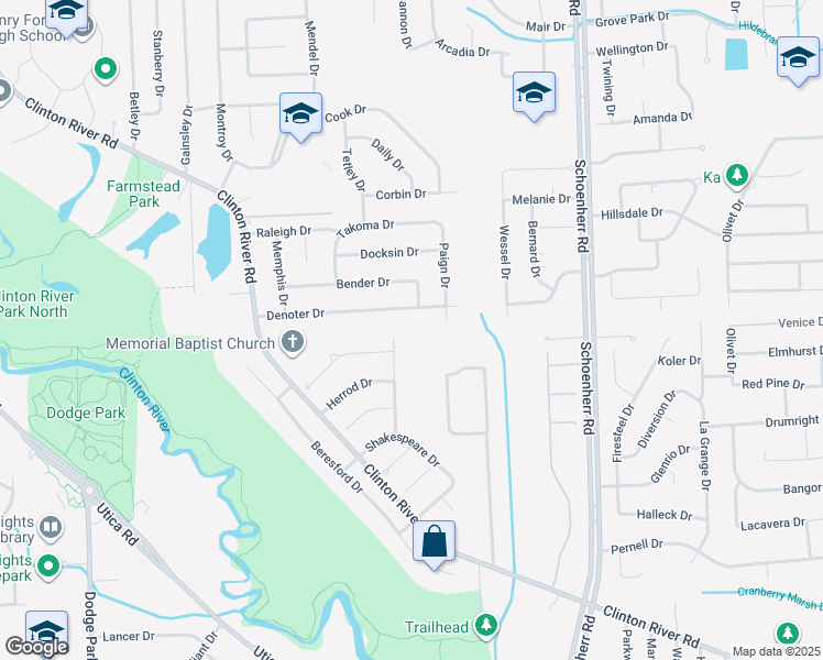 map of restaurants, bars, coffee shops, grocery stores, and more near in Sterling Heights