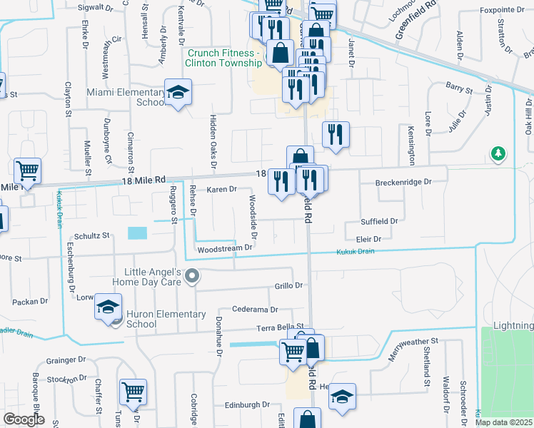 map of restaurants, bars, coffee shops, grocery stores, and more near 40795 Garfield Road in Clinton Township