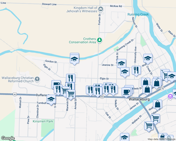 map of restaurants, bars, coffee shops, grocery stores, and more near in Chatham-Kent
