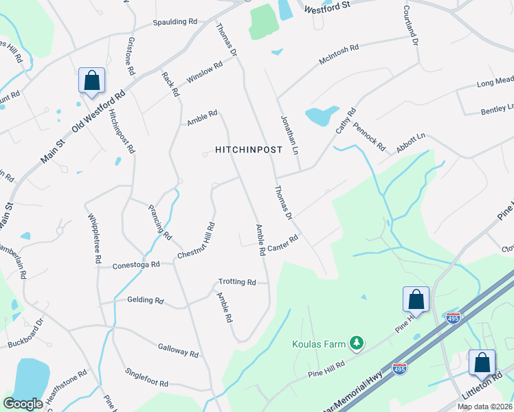 map of restaurants, bars, coffee shops, grocery stores, and more near 51 Thomas Drive in Chelmsford