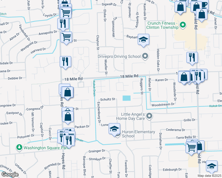 map of restaurants, bars, coffee shops, grocery stores, and more near 40892 Highpointe Drive in Clinton Township