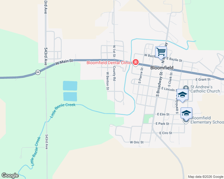 map of restaurants, bars, coffee shops, grocery stores, and more near West Benton Street in Bloomfield
