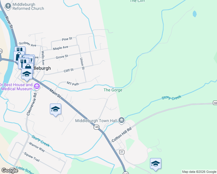map of restaurants, bars, coffee shops, grocery stores, and more near 155 Gorge Rd in Middleburgh