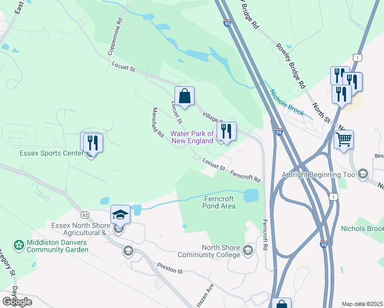 map of restaurants, bars, coffee shops, grocery stores, and more near 1 Memorial Drive in Middleton