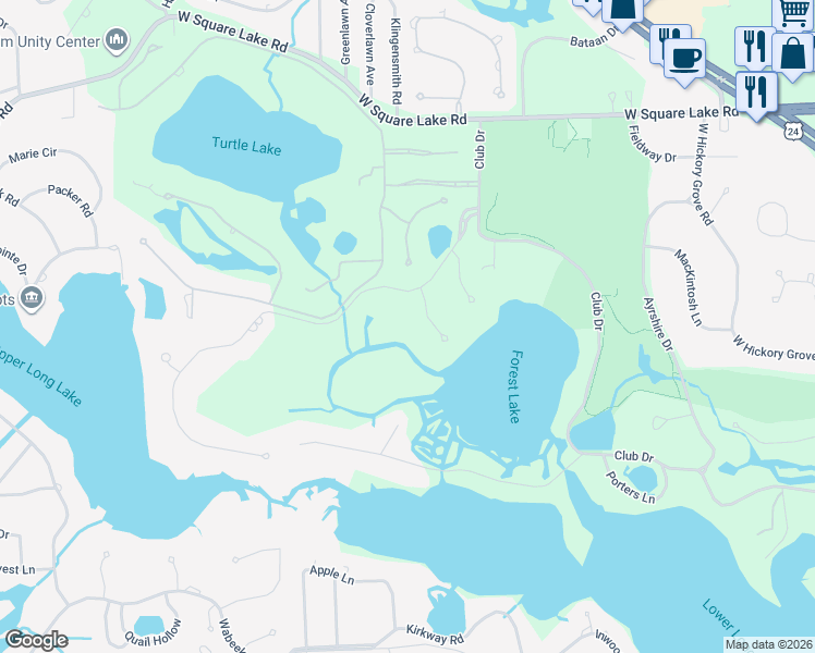 map of restaurants, bars, coffee shops, grocery stores, and more near 3008 Heron Pointe Drive in Bloomfield Township